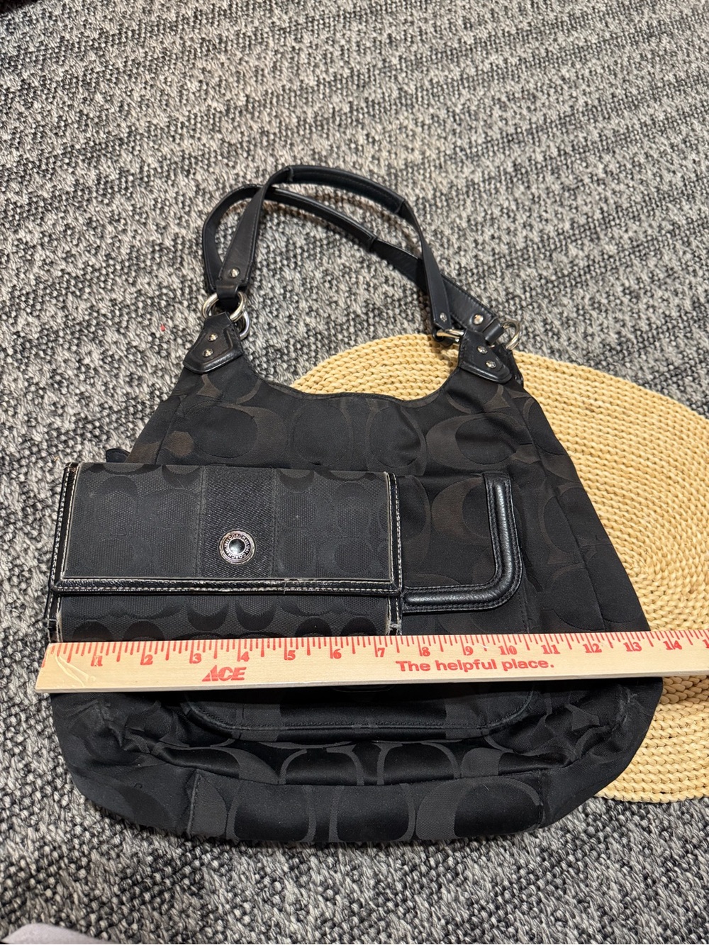 Coach Campbell Black Signature Soho Canvas Shoulder Bag Purse Checkbook Wallet - Picture 9 of 16